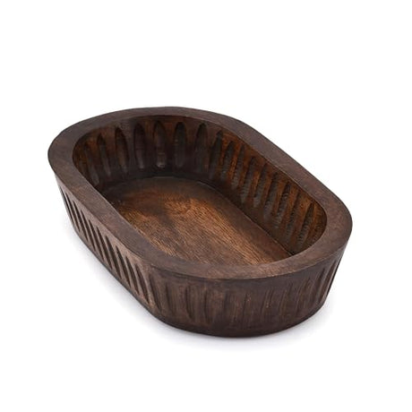 Samhita Mango Wood Decorative Bowls for Home Décor, Decorative Long Wooden Bowl for Table Centerpiece (10" x 6" x 2") Samhita