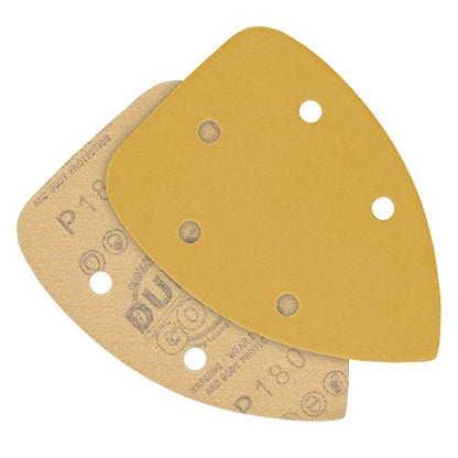 Dura-Gold Premium Mouse Detail Sander Sandpaper Sanding Sheets - 180 Grit (Box of 24) - 5 Hole Pattern Hook & Loop Triangle Mouse Discs - Woodworking