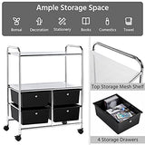 Yaheetech Rolling Storage Cart with 4 Drawers 2 Shelves Plastic Trolley on Wheels for Home Office School Beauty Salon, Black Yaheetech