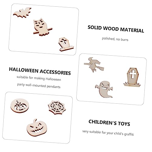 VILLCASE 300 Pcs Child Festive Unfinished Graffiti Wooden Chip Paper Cut Decorations Wood Chips Halloween Graffiti Sawdust Wood Embellishments for