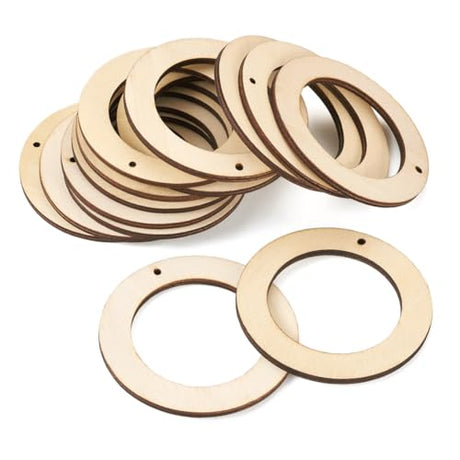 Elecrelive 30pcs 4 Inch Unfinished Wooden Wreath Frames with Hole Natural Undyed Wood Ring Slices Macrame Hoop Rings for Home Decor Hanging Ornament Aumo-mate