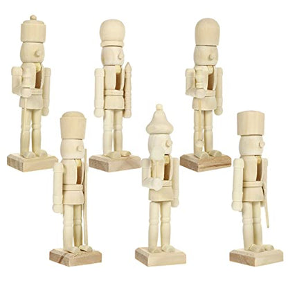 PRETYZOOM 6pcs Unfinished Wooden Christmas Nutcracker Unpainted Blank Nutcracker Soldier Figures Wooden Christmas Table Centerpieces Decorations