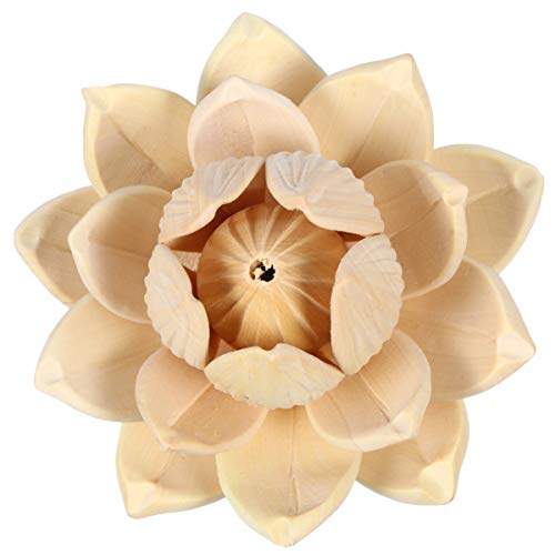 VOSAREA Wood Lotus Flower Figurine Ornament Unfinished Wooden Wall Sculpture Cake Topper Desktop Adornment for DIY Craft Indoor Home Tabletop Decor VOSAREA