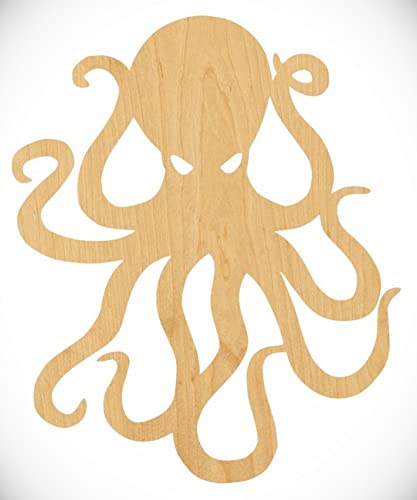 4" Octopus 2 Laser Cut Out Wood Shape Craft Supply Unfinished Ornament for Painting DIY Craft Projects Woodcraft Cutout 1/4 Inch Thickness Rubstamper