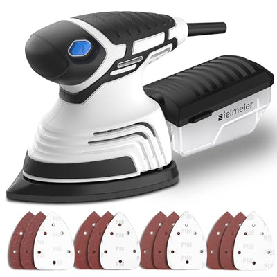 Bielmeier Electric Sander with 12-Piece Sandpaper(60 Grit×3,80 Grit ×3,100 Grit×3,120 Grit × 3) with Efficient Dust Collection System