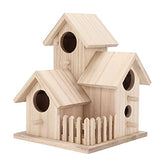 Pssopp Outdoor Birdhouse Unfinished Wood Bird House Kits to Paint for Kids Birdcages for Outdoors Hanging, 15.5 x 15.5 x 20cm(3 Rooms) Pssopp