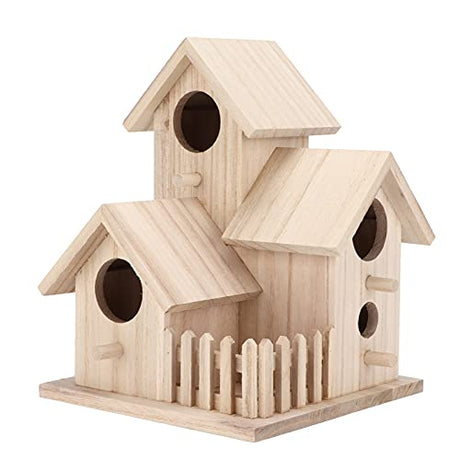 Pssopp Outdoor Birdhouse Unfinished Wood Bird House Kits to Paint for Kids Birdcages for Outdoors Hanging, 15.5 x 15.5 x 20cm(3 Rooms) Pssopp