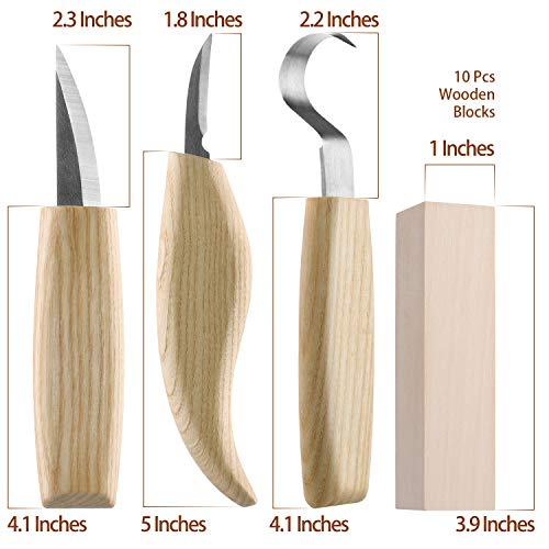 Fuyit 17Pcs Wood Carving Tools with Basswood Wood Blocks Gift Set, Hook, Sloyd, Chip Knife for Wood Whittling Widdling