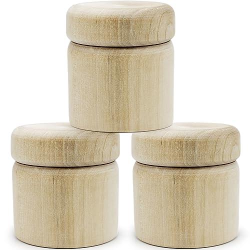 3pcs 2''x2'' Unfinished Wooden Boxes - Small Round Unpainted Storage Containers with Lids - DIY Craft Boxes for Jewelry, Rings, and Trinkets - WoodArtSupply