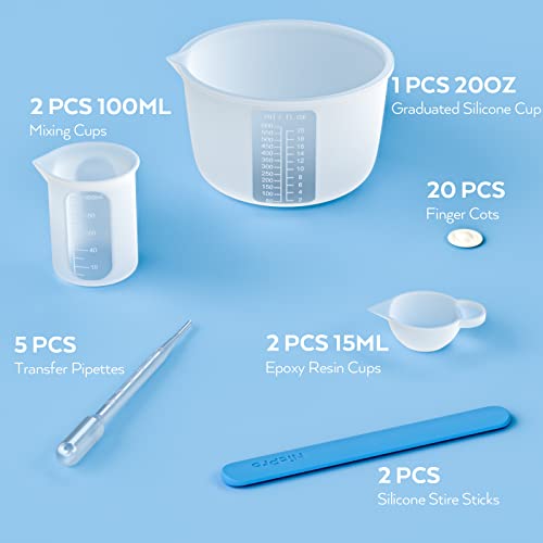 Large Silicone Resin Measuring Cups Tool Kit - Nicpro Reusable 600ml & 100ml Measure Cup, Silicone Stir Sticks Pipettes Finger Cots for Epoxy Resin