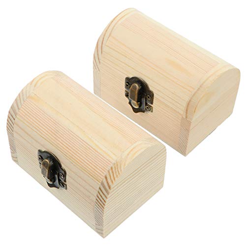 Cabilock Wooden Craft Box 2Pcs Unfinished Wooden Unfinished Wooden Jewelry Box Wooden Treasure Boxes hinged lid wood box Chest Box Pirate Unfinished