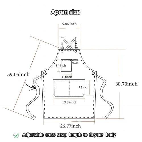 MISIWANLO Work Apron with Cross Back Heavy Duty Adjustable Straps and Large Pockets Chef Aprons,Men Women,M-XXL (Grey) MISIWANLO
