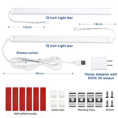 Litever Plug-in Under Cabinet Lighting Kit with Adapter, Dimmer, 2 pcs 12 Inch USB LED Light Strips. Dimmable Linkable for Kitchen Counter, - WoodArtSupply