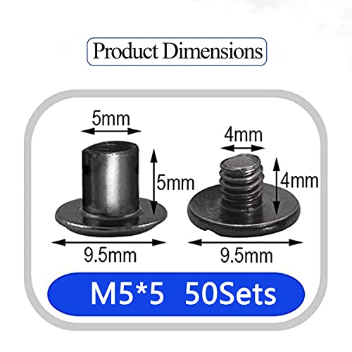 Alloygold 50 Sets M5*5 Gun Black Chicago Screw Kit Leather Rivets Screw Rivets Chicago Screw Buttons DIY Leather Trim Alloygold