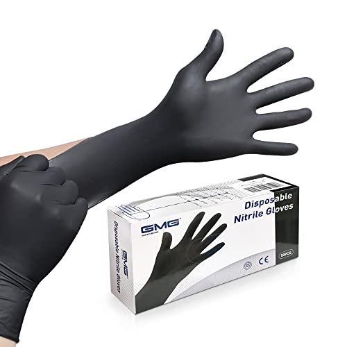 GMG SINCE1988 Exam Gloves, Nitrile Disposable Gloves Latex Free Powder Free, 50 Pack Black Nitrile Gloves, Large GMG SINCE1988