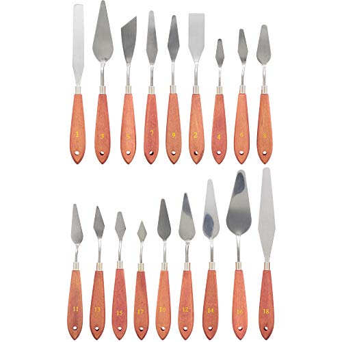 U.S. Art Supply 18-Piece Artist Stainless Steel Palette Knife Set - Wood Hande Flexible Spatula Painting Knives for Color Mixing Spreading, Applying - WoodArtSupply