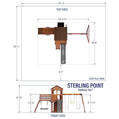 Backyard Discovery Sterling Point All Cedar Wooden Swing Set, Raised Clubhouse, Grey Wave Slide, Web Swing, Climbing Wall, 10ft Wave Slide, 2 Belt - WoodArtSupply