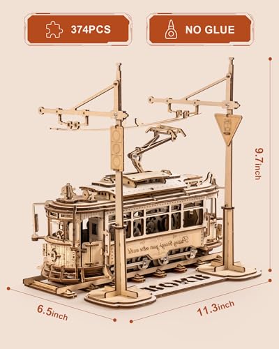 Wowood 3D Wooden Puzzles for Adults, 1:24 Scale Model Car Kits-Classic City Tram, Wooden Models for Adults to Build, Unique Gift for Adults/Teens on - WoodArtSupply