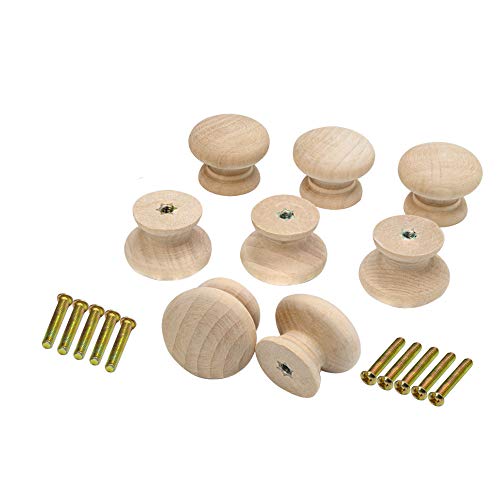 Metany 8PCS Kitchen Cabinet Knobs 35mm Dia Round Mushroom Shaped Wood Unfinished Drawer Dresser Cupboard Furniture Knobs Pulls Handles Hardware Metany
