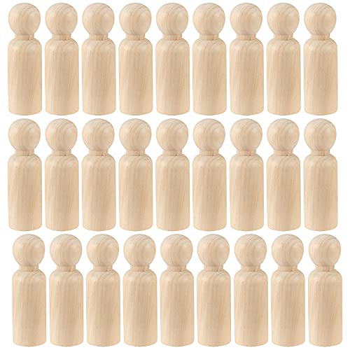 HAKZEON 40 Pack 3-1/2 Inches Unfinished Wooden Peg Dolls, Decorative Wooden Peg Doll People, Wooden Peg Doll Body for Painting, DIY Craft Art HAKZEON