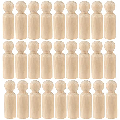 HAKZEON 40 Pack 3-1/2 Inches Unfinished Wooden Peg Dolls, Decorative Wooden Peg Doll People, Wooden Peg Doll Body for Painting, DIY Craft Art - WoodArtSupply