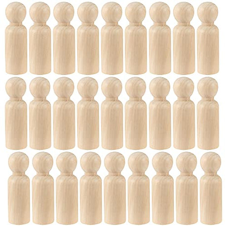 HAKZEON 40 Pack 3-1/2 Inches Unfinished Wooden Peg Dolls, Decorative Wooden Peg Doll People, Wooden Peg Doll Body for Painting, DIY Craft Art HAKZEON