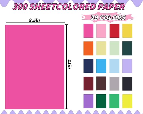 Colored Cardstock Bulk 300 sheets, 8.5” x 11” Cardstock Paper Set, 20 Assorted Colors Construction Paper,180 GSM Card Stock Printer Paper Oleitodh