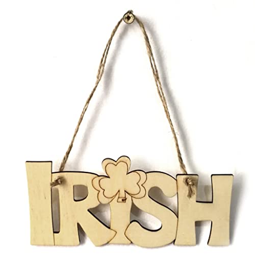 4 Pieces St. Patrick's Day Blank Wooden Ornament, Unfinished Hanging Shamrock Wooden Pendant, Clover Shaped Wood Embellishments with Twines for Irish Attria