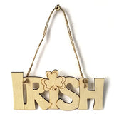 4 Pieces St. Patrick's Day Blank Wooden Ornament, Unfinished Hanging Shamrock Wooden Pendant, Clover Shaped Wood Embellishments with Twines for Irish Attria