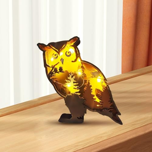 Drawelry 3D Wood Carving Lamp Home Creative Decorative, Funny Family Presents Ideas Christmas Living Room Office Decor Warm LED Night Lights Christmas Birthday Gift for Friend Son Dad Boys (Cute Owl)