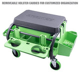 OEMTOOLS 24987 Sidekick Creeper Stool, Metal Shop Stools with Wheels, 5 Storage Seat Options, Cushioned Mechanics Stool with Wheels, Green Creeper OEMTOOLS