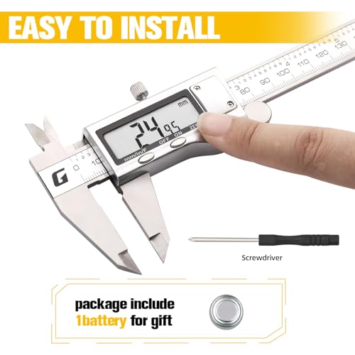 GRENPRO Digital Caliper,6 Inches Electronic Digital Vernier Caliper Measuring Tool,All Metal Micrometer Vernier Caliper with Huge LED Screen for GRENPRO