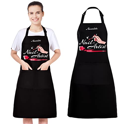 Noverlife Adjustable Manicurist Apron for Women, Black Nail Artist Apron Nail Tech Bib with Roomy Pockets, Professional Nail Salon Cosmetology Apron Noverlife