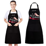 Noverlife Adjustable Manicurist Apron for Women, Black Nail Artist Apron Nail Tech Bib with Roomy Pockets, Professional Nail Salon Cosmetology Apron Noverlife
