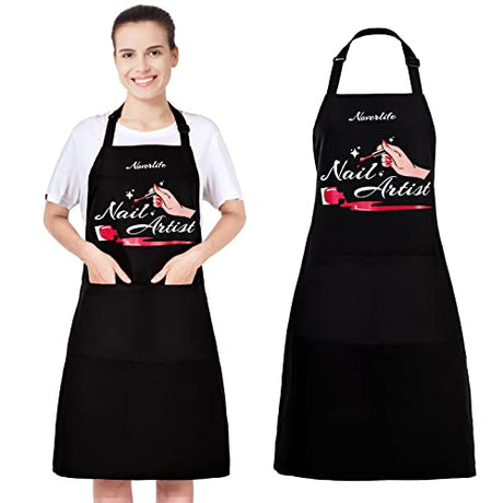 Noverlife Adjustable Manicurist Apron for Women, Black Nail Artist Apron Nail Tech Bib with Roomy Pockets, Professional Nail Salon Cosmetology Apron Noverlife