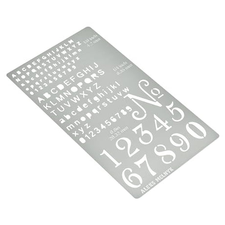 Aleks Melnyk No.422 Metal Stencil, Tiny Letters, Normografo, Pyrography, Wood Burning, 1 PC, Template, Engraving Wood and Patterns, Alphabet and Aleks Melnyk