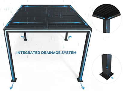 PURPLE LEAF Louvered Pergola 12' x 20' Outdoor Aluminum Pergola with Adjustable Roof for Deck Backyard Garden Grey Hardtop Gazebo - WoodArtSupply
