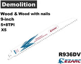 EZARC Reciprocating Saw Blades 9-Inch, Bi-Metal Cobalt Sabre Saw Blades for Wood & Metal Demolition 5+8TPI R936DV (5-Pack) EZARC