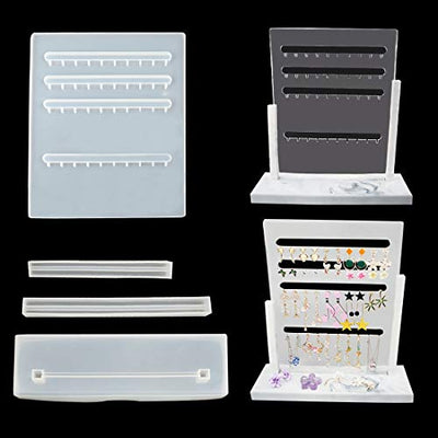 FineInno Resin Molds Earrings Organizer Jewelry Display Stand Silicone Molds Epoxy Molds Makeup Jewelry Display Tray Molds for DIY Casting Crafts