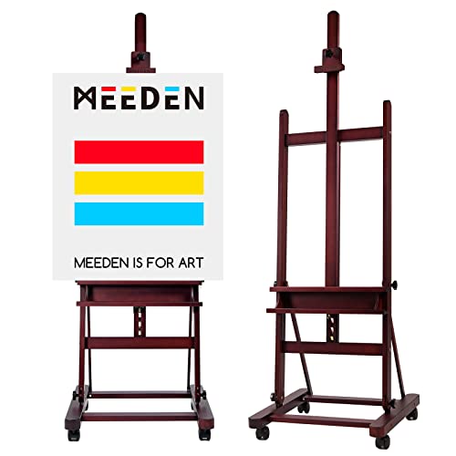 MEEDEN Large Studio Artist Easel, Holds Max Canvas 48", Solid Beech Wood H-Frame Easel with Large Storage Tray, Adjustable Art Paintng Easel, Studio MEEDEN