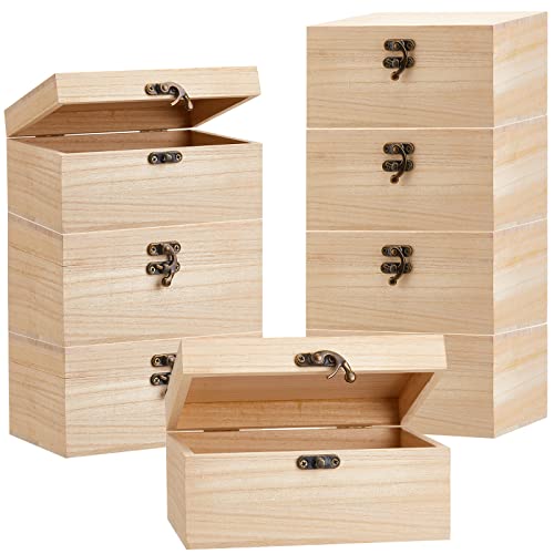 Reginary 8 Pcs Wooden Box with Hinged Lid Unfinished Wood Box Unpainted Plain Wooden Jewelry Box for DIY Crafts Art Gifts Hobbies Home Storage, 6.7 x