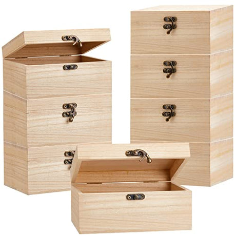 Reginary 8 Pcs Wooden Box with Hinged Lid Unfinished Wood Box Unpainted Plain Wooden Jewelry Box for DIY Crafts Art Gifts Hobbies Home Storage, 6.7 x Reginary