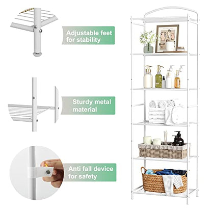 HOMEFORT 6-Tier Metal Bathroom Shelf - Freestanding Storage Organizer for Maximum Space Efficiency - WoodArtSupply