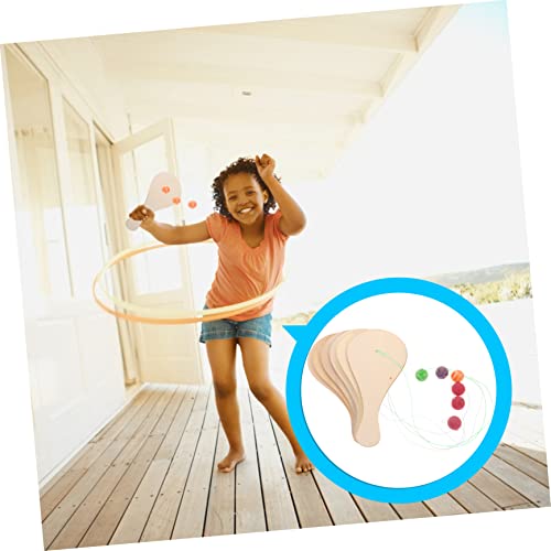 Hohopeti 6pcs White Billet Wooden Racket Paddle Balls with String Unfinished Fraternity Paddle DIY Craft Hohopeti