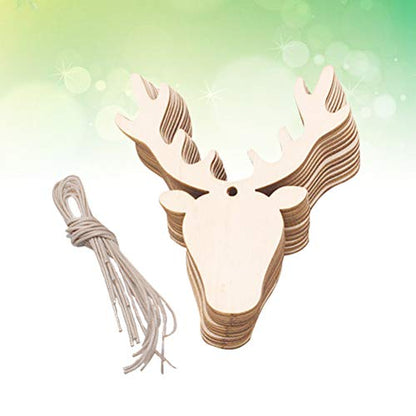 Amosfun 20PCS Wooden Deer Head Christmas Ornaments Pendant Hanging Wooden Pendant Decoration Wooden DIY Craft Christmas Tree Hanging Ornaments