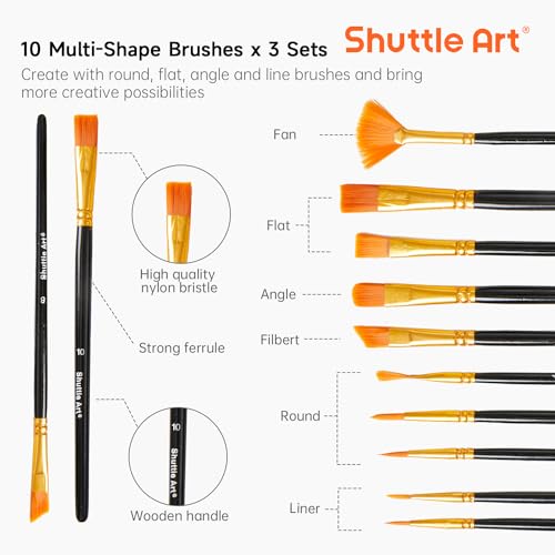 Shuttle Art 69 Pack Acrylic Paint Set, Acrylic Painting Set with 2 Pack of 15 Colors Acrylic Paint, 3 Sets of Wooden Easels, Canvas, Brushes & Shuttle Art