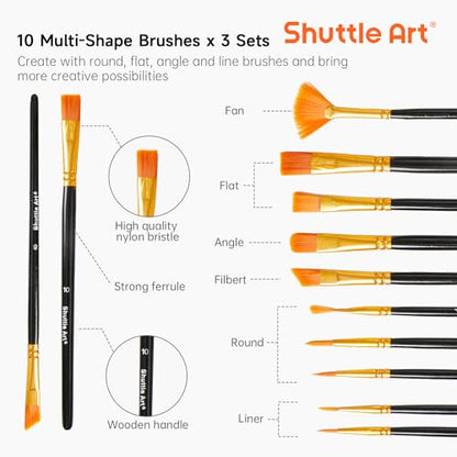 Shuttle Art 69 Pack Acrylic Paint Set, Acrylic Painting Set with 2 Pack of 15 Colors Acrylic Paint, 3 Sets of Wooden Easels, Canvas, Brushes &