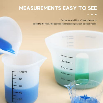 Silicone Measuring Cups for Epoxy Resin,JANCHUN Resin Supplies with 250&100ml Silicone Cups, Hard Stir Sticks,Epoxy Mixer,Color Cups,Mixing Tools for - WoodArtSupply