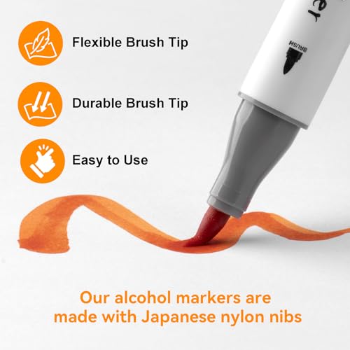 Brush Tip Alcohol Markers Set - 49 Colors Dual Tip Permanent Art Markers for Adult Coloring Artist Sketching Illustration Drawing, Alcohol Based SFAIH