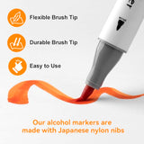 Brush Tip Alcohol Markers Set - 49 Colors Dual Tip Permanent Art Markers for Adult Coloring Artist Sketching Illustration Drawing, Alcohol Based SFAIH